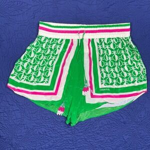 FARM Rio Pineapple Scarf‎ Shorts Print Striped Drawstring Waist Green Pink White